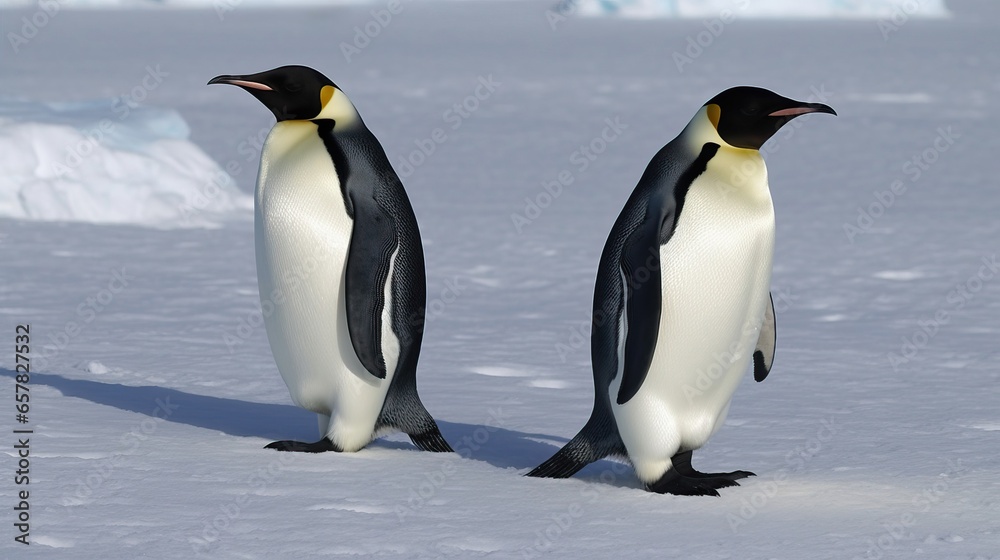 Fototapeta premium Family of Emperor Penguins on Snowy Antarctic Landscape