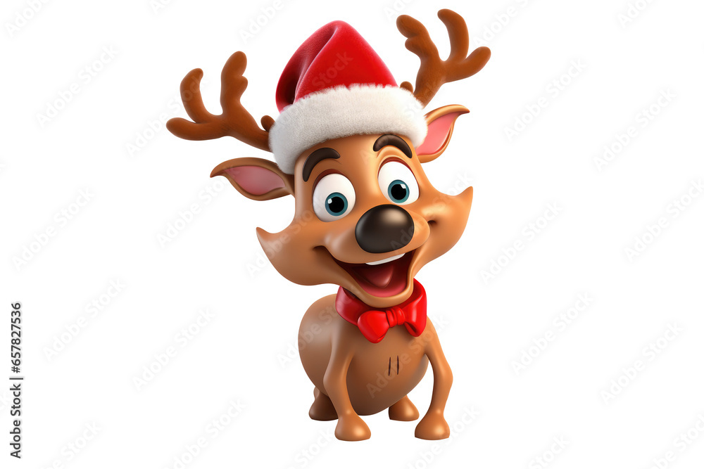 Naklejka premium 3d Deer funny cartoon character Rudolph Cute. Generative AI