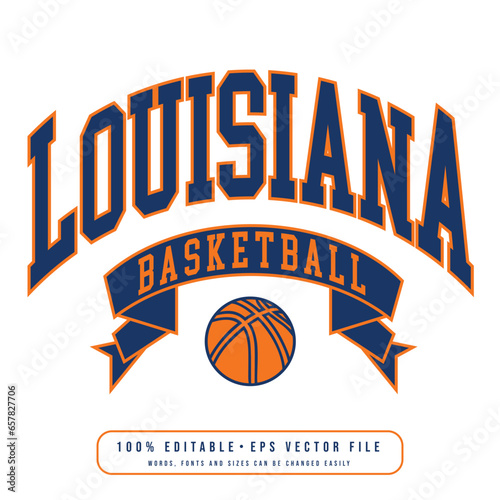 Louisiana basketball design vector. Editable college t-shirt design printable text effect vector. photo