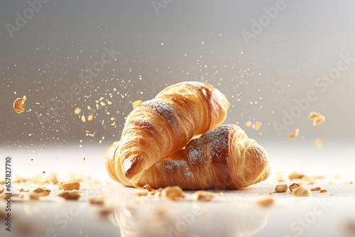 Fresh croissant. French pastry. Dessert. Close-up. photo