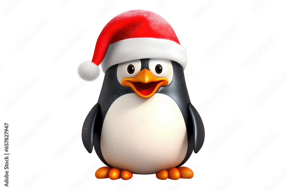 Fototapeta premium Christmas Cute Little Penguin on a white background. Generative AI