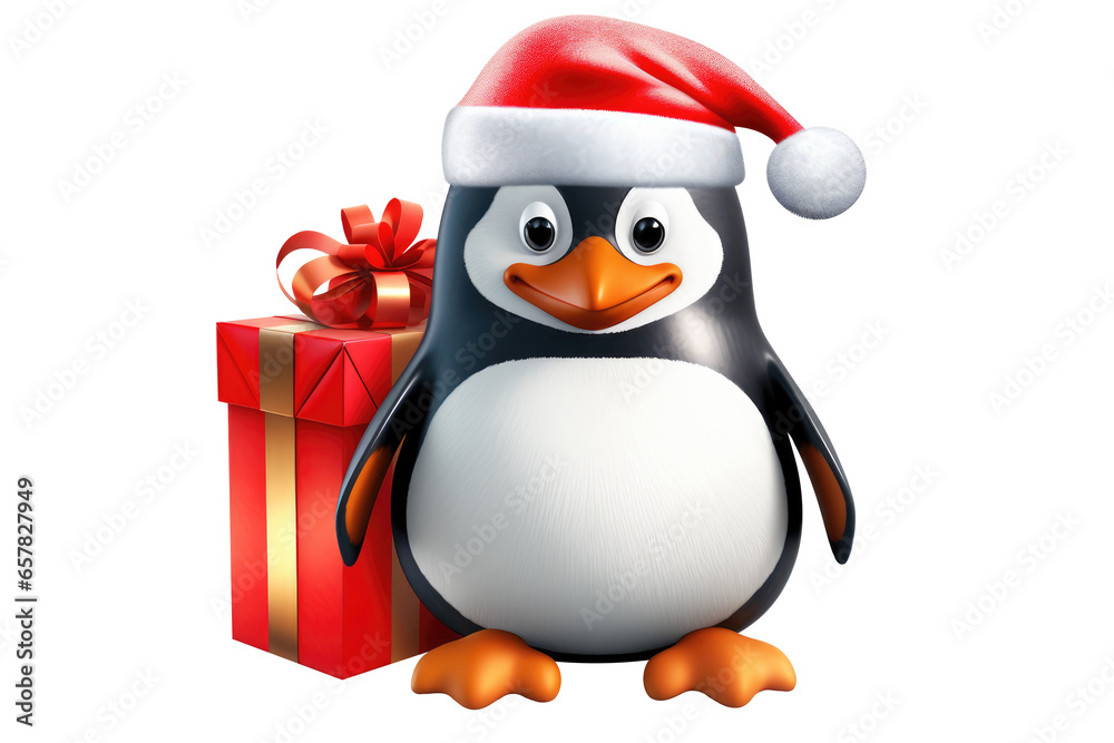 Obraz premium Christmas Cute Little Penguin on a white background. Generative AI