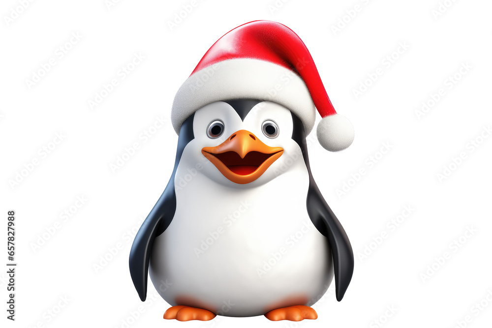 Fototapeta premium Christmas Cute Little Penguin on a white background. Generative AI