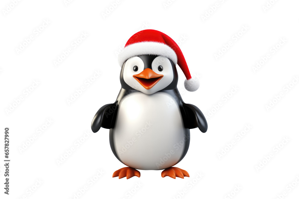 Fototapeta premium Christmas Cute Little Penguin on a white background. Generative AI
