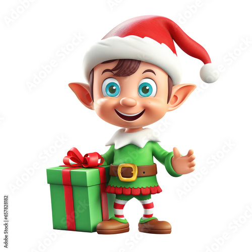 cute little kid boy wearing green elf Christmas costume.. Generative AI