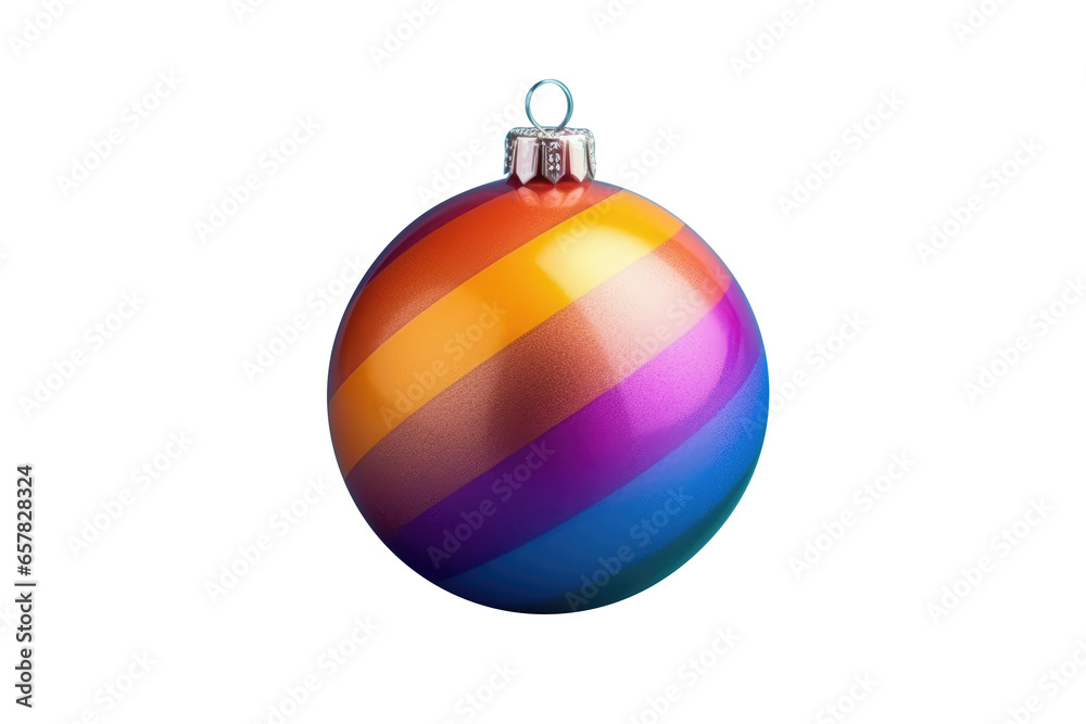 rainbow Christmas ball with ribbon and a bow, isolated on background. Generative AI rainbow Christmas ball with ribbon and a bow, isolated on background. Generative AI