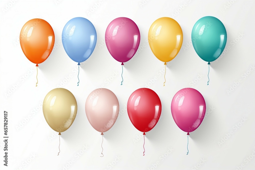 A vector collection of realistic, standalone, colorful balloons set against a transparent background
