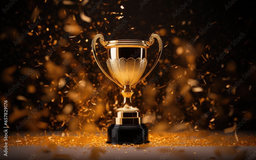 Golden trophy cup, winners golden cup. Generative AI - obrazy, fototapety, plakaty 