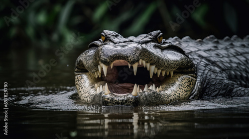  freshwater crocodile in a forest environment.