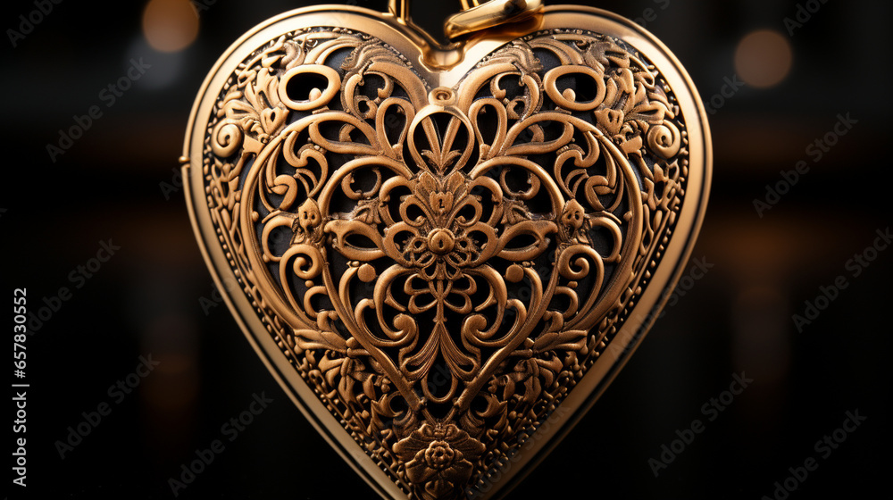 An elegant, golden heart-shaped lock with an intricately designed key, symbolizing the key to one's heart
