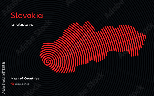 Creative fingerprint map of Slovakia. Political map. Bratislava. Capital. World Countries vector maps series. Fingerprint Spiral series	
