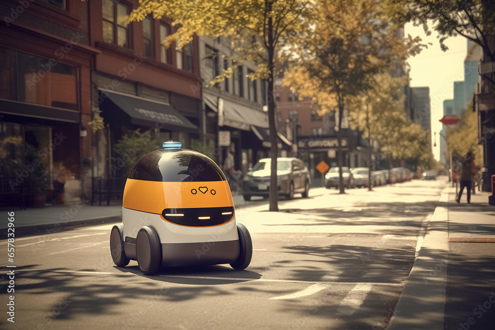 Delivery robot, autonomous delivery vehicle. Generative Ai