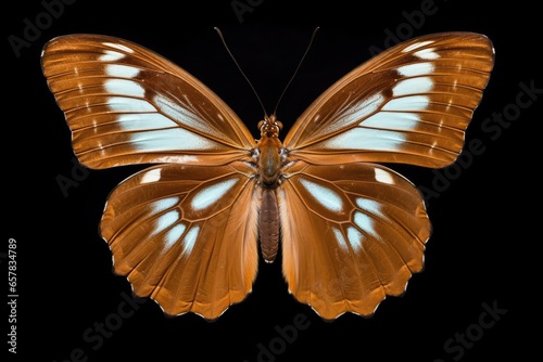 A Small Brown Cbutterfly Sucking Honey on White Flowers. Its Wings are Broken, with many Peeling Spots photo