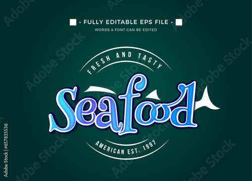 Seafood menu restaurant label with text effect editable