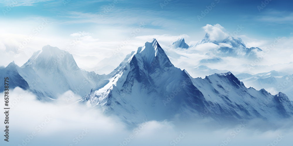 Beautiful mountains in snow, landscape background  - obrazy, fototapety, plakaty 
