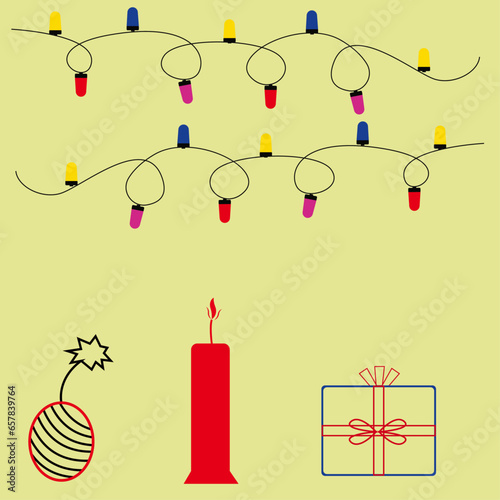 Happy christmas elements with colorfull light,candle,vector,gift box