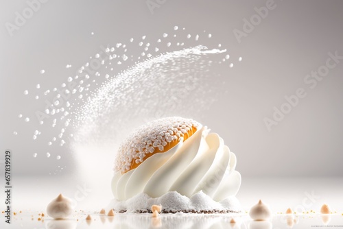 Photographie Whipped cream. Meringue swirls in a white bowl. 3d rendering