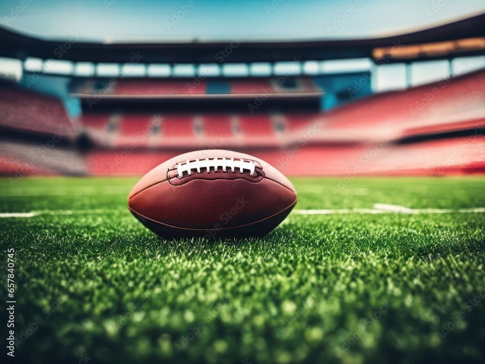 American football arena with ball. Generative AI American football arena with ball. Generative AI