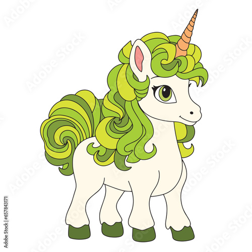 Unicorn colored outline. Hand drawn cute unicorn in doodle style. Outline unicorn isolated on white background. Vector illustraiton.