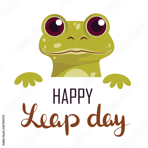 Happy Leap day concept banner with frog. Cute frog symbol Leap Day. Square composition, Leap Day. Vector illustraiton.