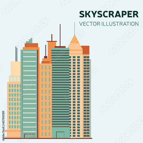 Skyscraper banner concept. Square post for business with skyscrapers. Business building office in flat style. Vector illustraiton.