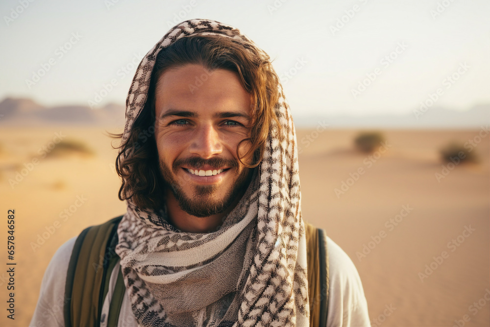 Young arab man in national clothes and turban Muslim man Saudi african moroccan yemenite persian men generative ai - obrazy, fototapety, plakaty 