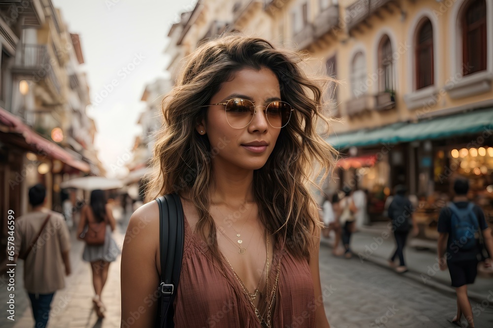 Young Woman Exploring City Sights During Vacation