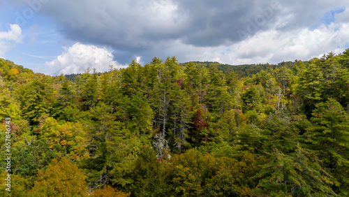 Aerial View Of Changing Fall Leaves In The Blue Ridge Mountains Near Blowing Rock, North Carolina