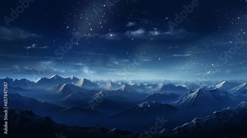 a breathtaking vista of folded mountain ranges standing tall under a clear, starry night sky