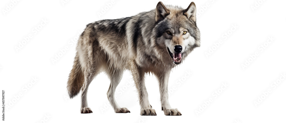 Fototapeta premium Wolf on a light transparent background. PNG file. Generative AI