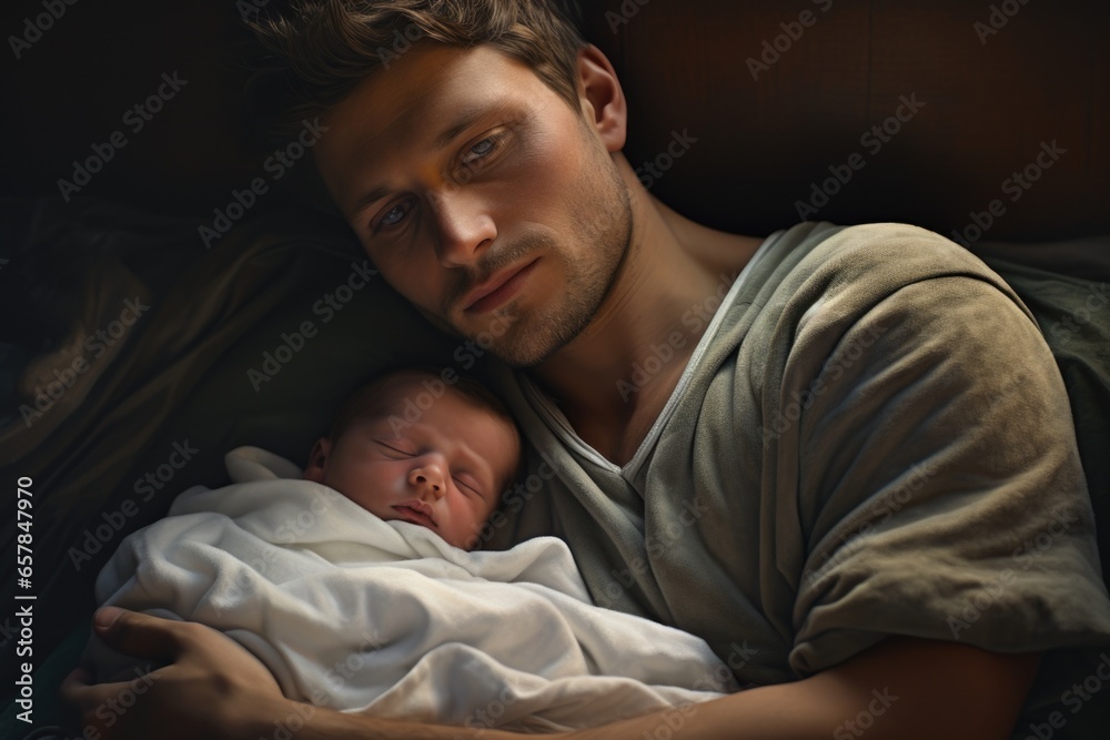 A touching image of a man holding a baby in his arms. Perfect for family and parenting themes. A touching image of a man holding a baby in his arms. Perfect for family and parenting themes.