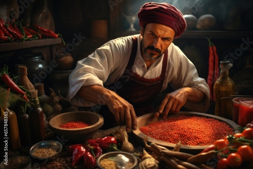 A man wearing a turban is seen making a delicious pizza. This image can be used to showcase culinary skills and multicultural diversity.