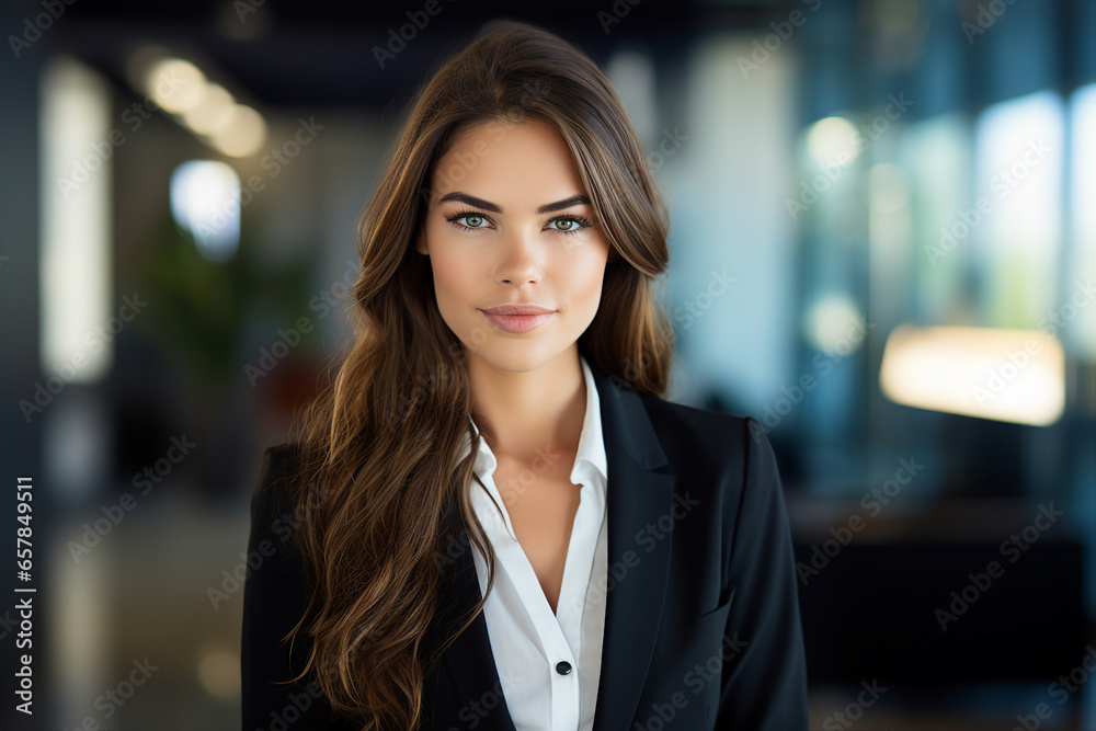 Naklejka premium Generative AI portrait of gorgeous office worker young female woman business meeting