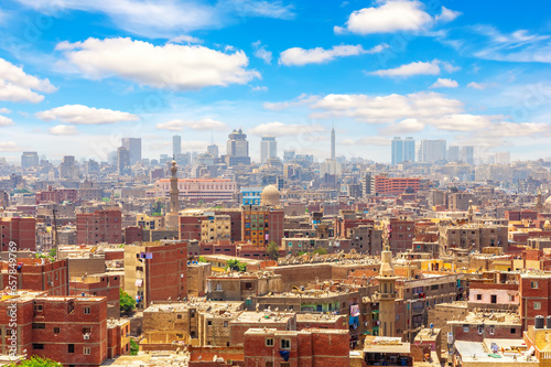 Great panorama of Cairo, old buildings and new skyline of Egypt