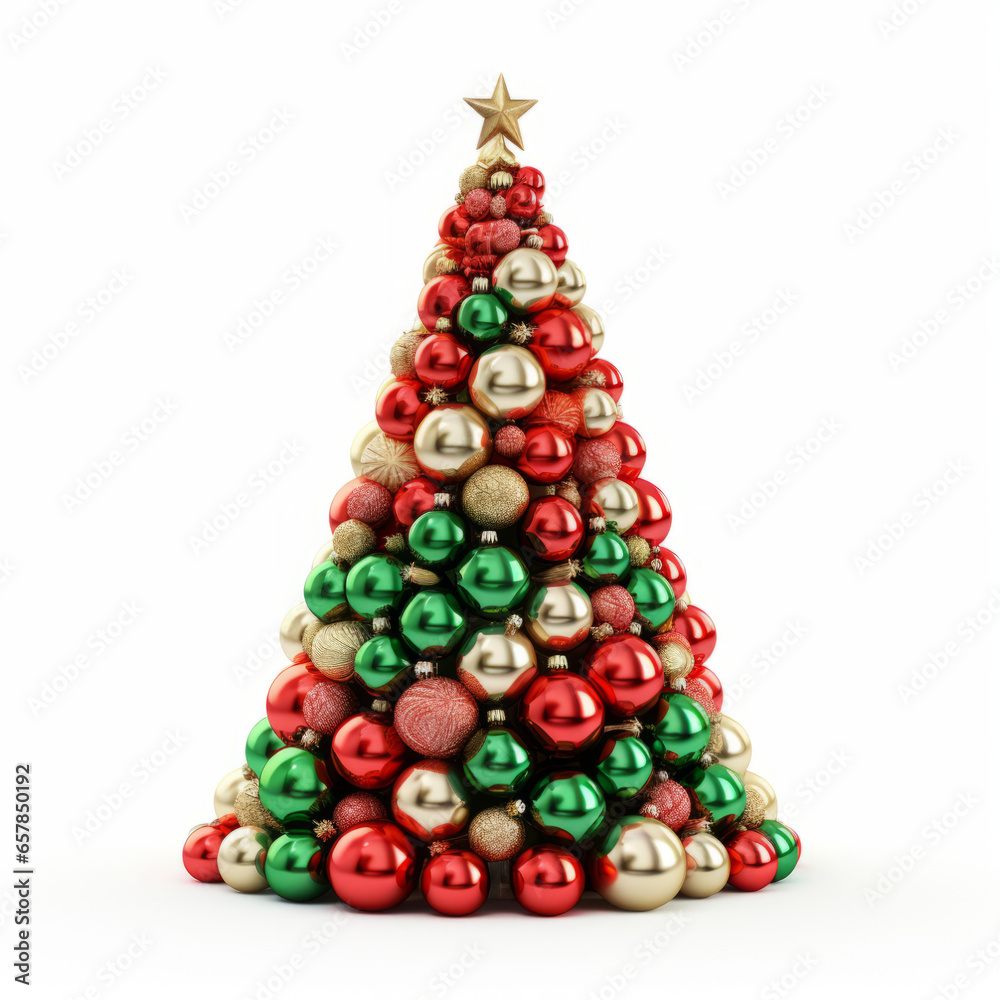 Christmas tree made of Christmas balls, ornaments on a white background Christmas tree made of Christmas balls, ornaments on a white background