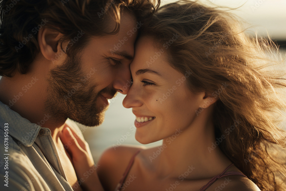 Generative AI portrait picture of happy young couple traveling sunny country Generative AI portrait picture of happy young couple traveling sunny country