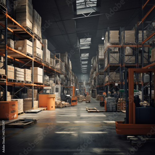 forklift and warehouse workers in warehouse © Jasenko