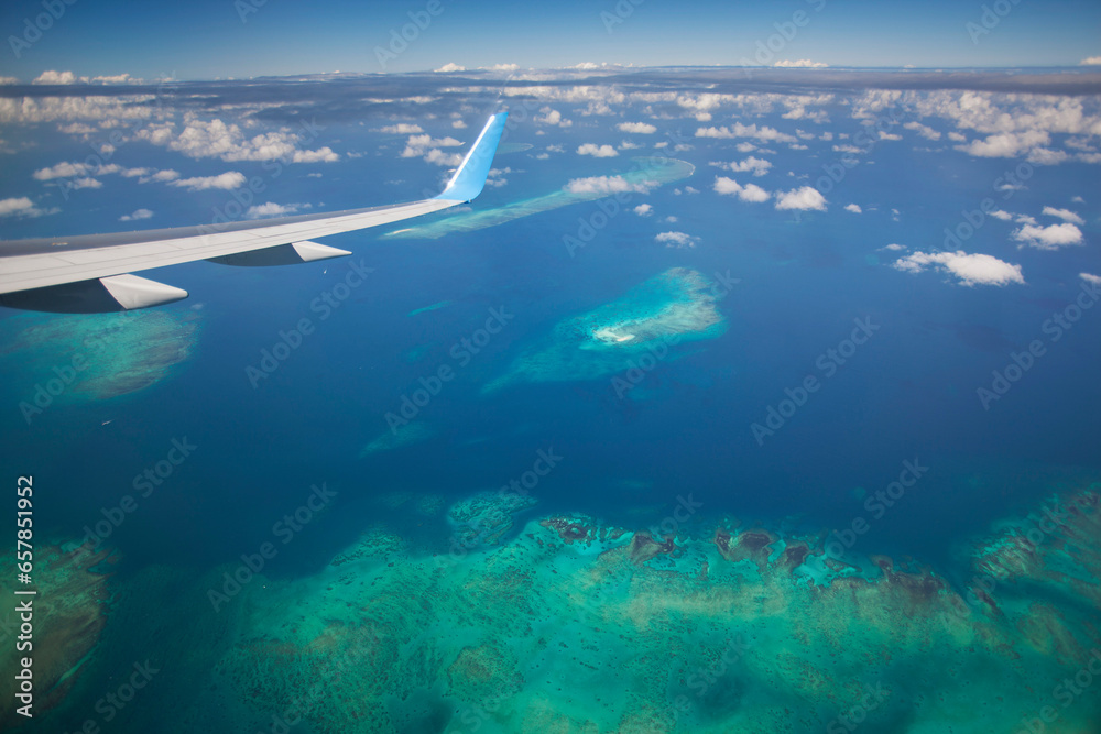 Part of the Great Barrier Reef from a jet plane; Queensland, Australia
