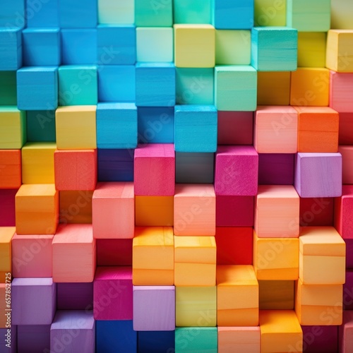 Colorful blocks stacked high in a tower