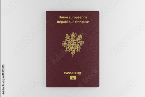 French passport on white background isolate, France, document