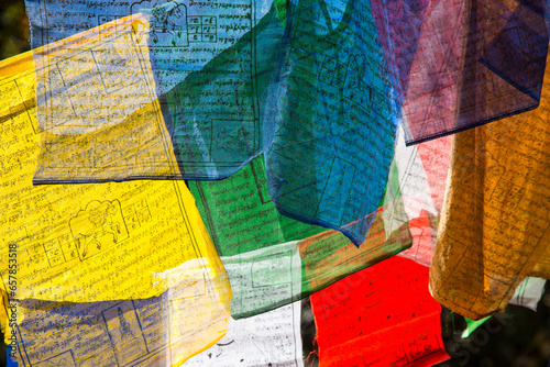 Prayer flags at the Tiger's Nest Monastery; Paro, Bhutan photo