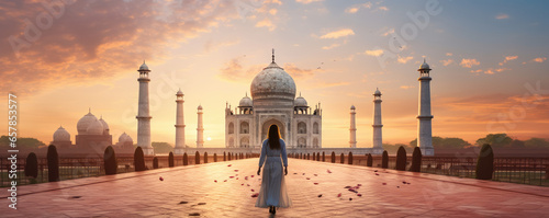 Traveler gazing at the awe-inspiring Taj Mahal in India © thejokercze