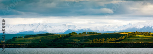 Lake Te Anau, Te Anau Downs and the Earl Mountains in Fiordland National Park; South Island, New Zealand
