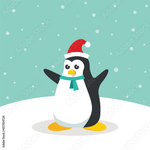 vector Christmas snowman Penguin illustration design template, penguin with snowman, cute Christmas penguin illustration vector  © Somen
