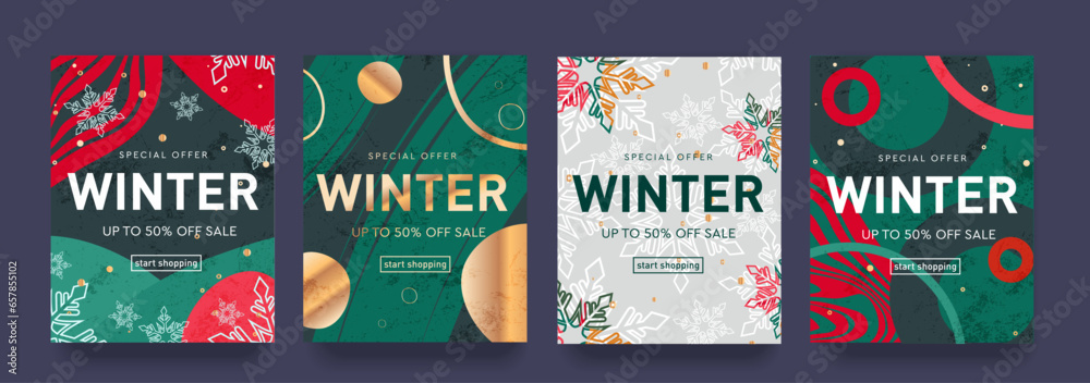 Creative Sale with Special Offer for the Winter of 2024, Offering 50% Discount. Merry Christmas and Happy New Year 2024. 3d Patterns for Advertising, Web, Social Media, Poster, Banner, Cover. 