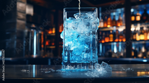 ice cocktail in a bar with a glass on the bar background