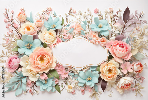 Festive floral composition with copy space. Wedding Invitation Card Design, Spring Floral Invitation Card. Generative AI