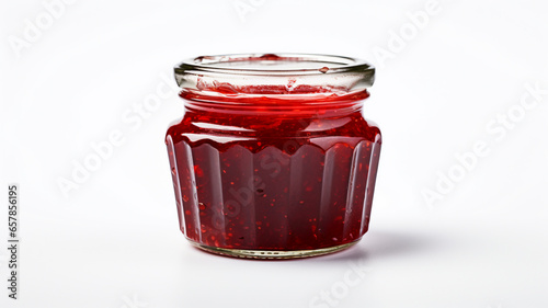 Delicious jam in glass jar isolated on white. AI Generative.