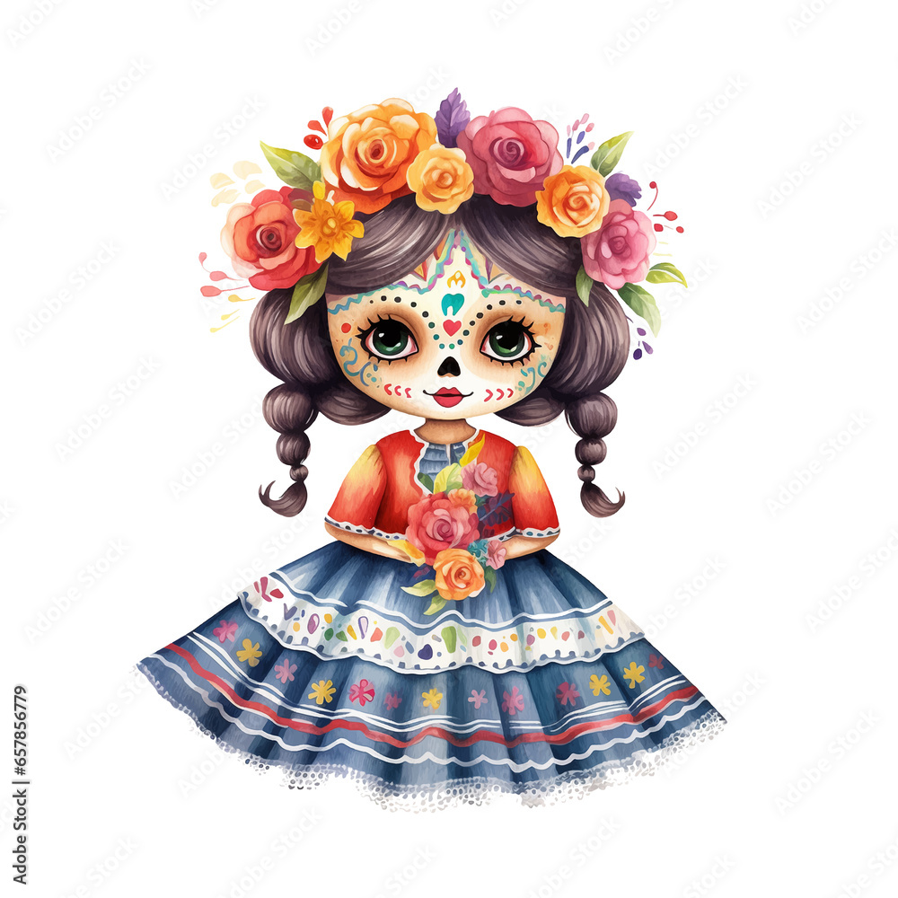 Dia de los muertos outfit watercolor painted. Dia de los muertos outfit watercolor painted.