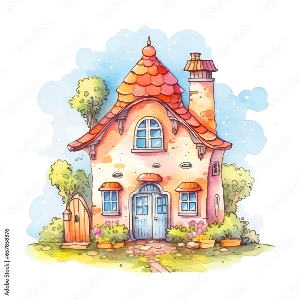 Fairy tale house watercolor painting vector